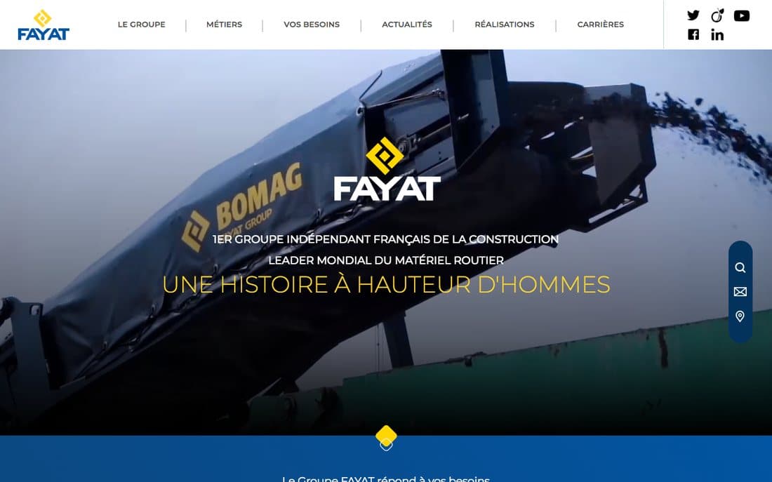 Site du groupe Fayat : « Une histoire à hauteur d'hommes » sur une machine de chantier